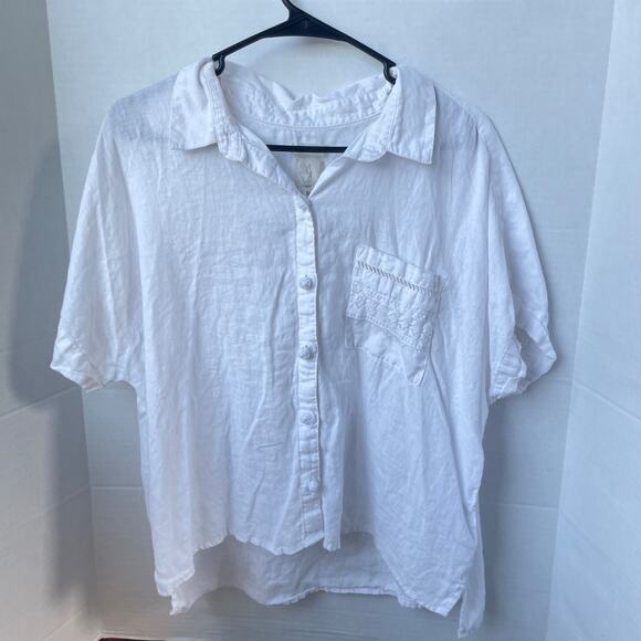 Joie White Linen Shirt XL Embroidered Eyelet Crinkle Gauze Boho Summer Top - Picture 1 of 7